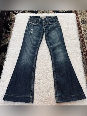 Mek Oaxaca Denim Flared Distressed Jeans - Embroidered Back Pockets size W25 L34